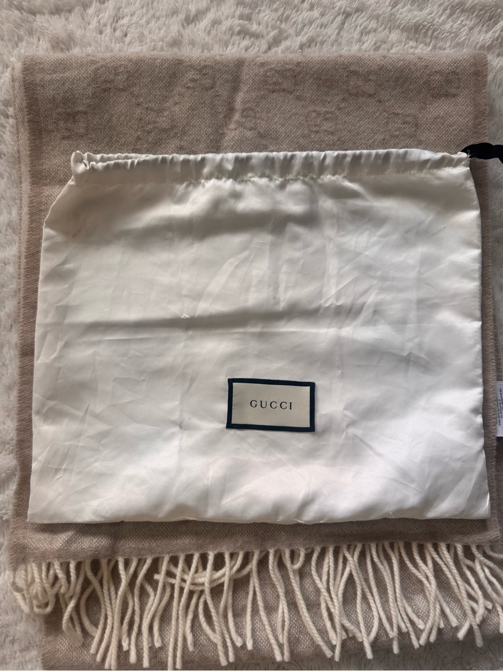 Gucci Beige Scarf with Red and Navy Stripes - Picture 7 of 8